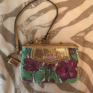 Authentic Floral and Gold Coach Wristlet